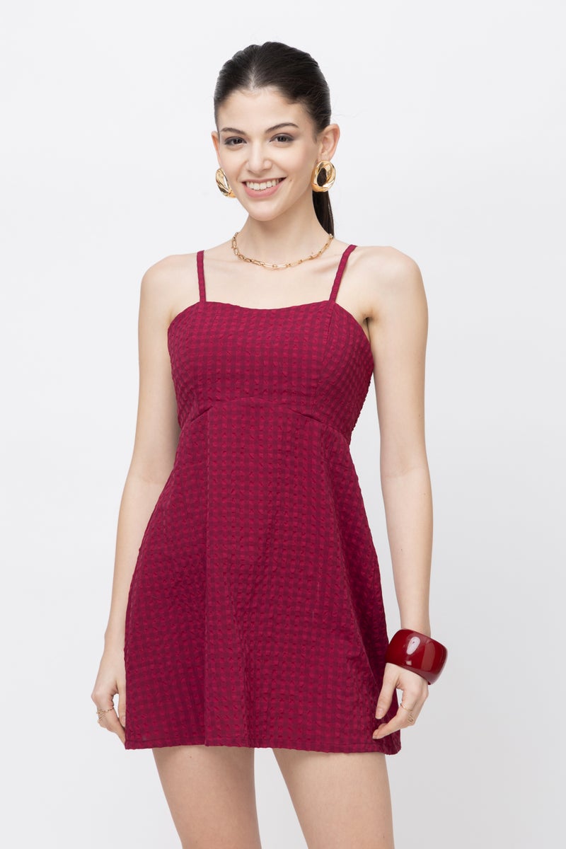 7OUNCE Textured Fabric Mini Dress in Wine for Women - Image 1